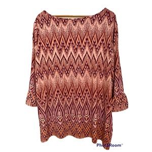 Bob Mackie Wearable Art Shirt Top Women Size 3X QVC Flare Sleeve Boho Blouse